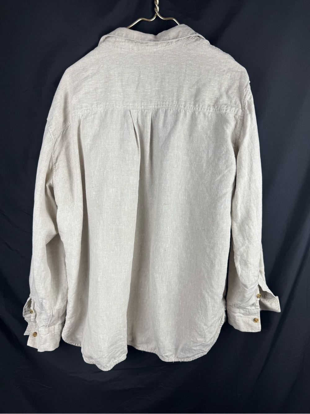 Athleta Retreat Linen Top XL Beige Oatmeal Button Up Long Sleeve Shirt 850931 - Picture 6 of 7